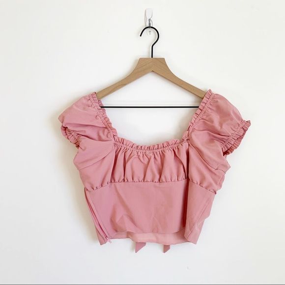 Lottie Moss Tie Front Bustier Top Light Pink Size M Crop Puffed Short Sleeve - Picture 5 of 8